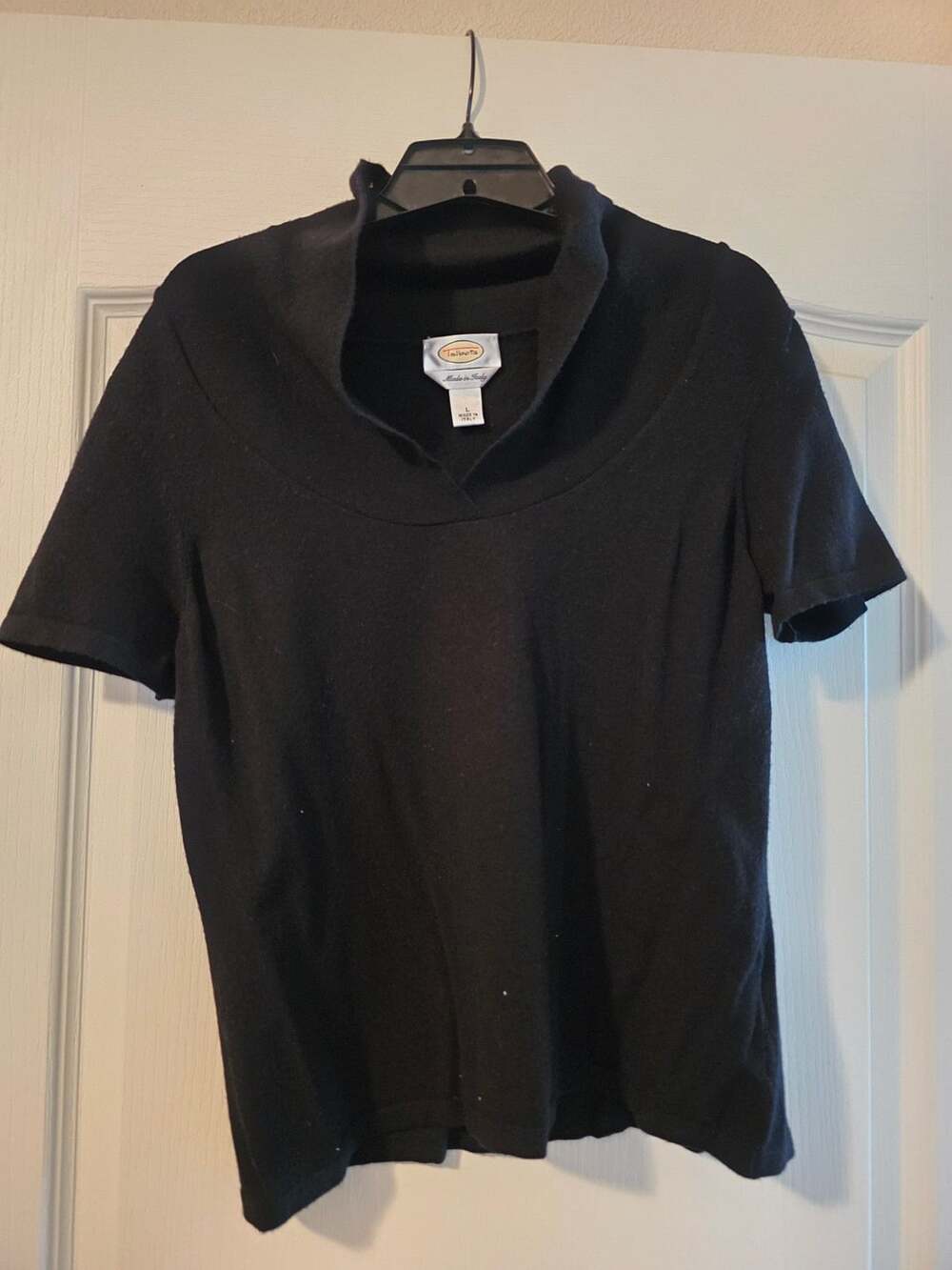 Talbots Black Made in Italy Short Sleeve Cowl Neck Sweater Large